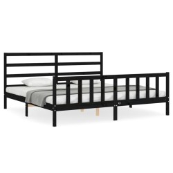 vidaXL Estructura de cama con cabecero madera maciza negro 180x200 cm