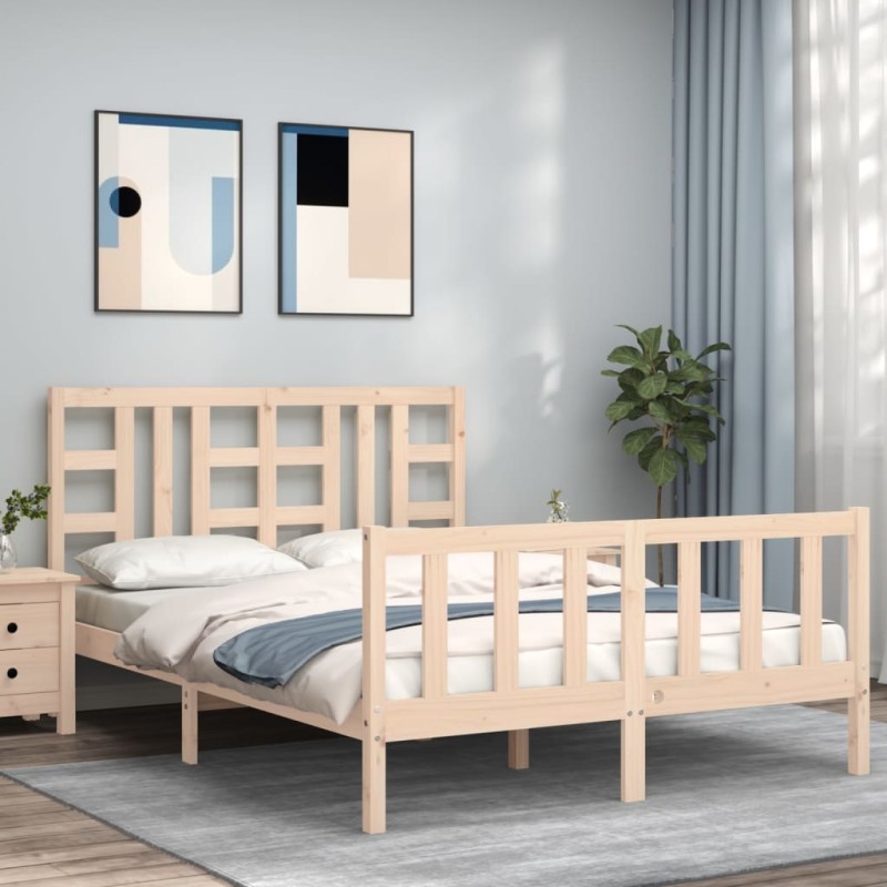 vidaXL Estructura de cama con cabecero madera maciza 140x200 cm vidaXL Estructura de cama con cabecero madera maciza 140x200 cm