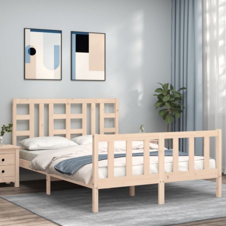 vidaXL Estructura de cama con cabecero madera maciza 140x200 cm