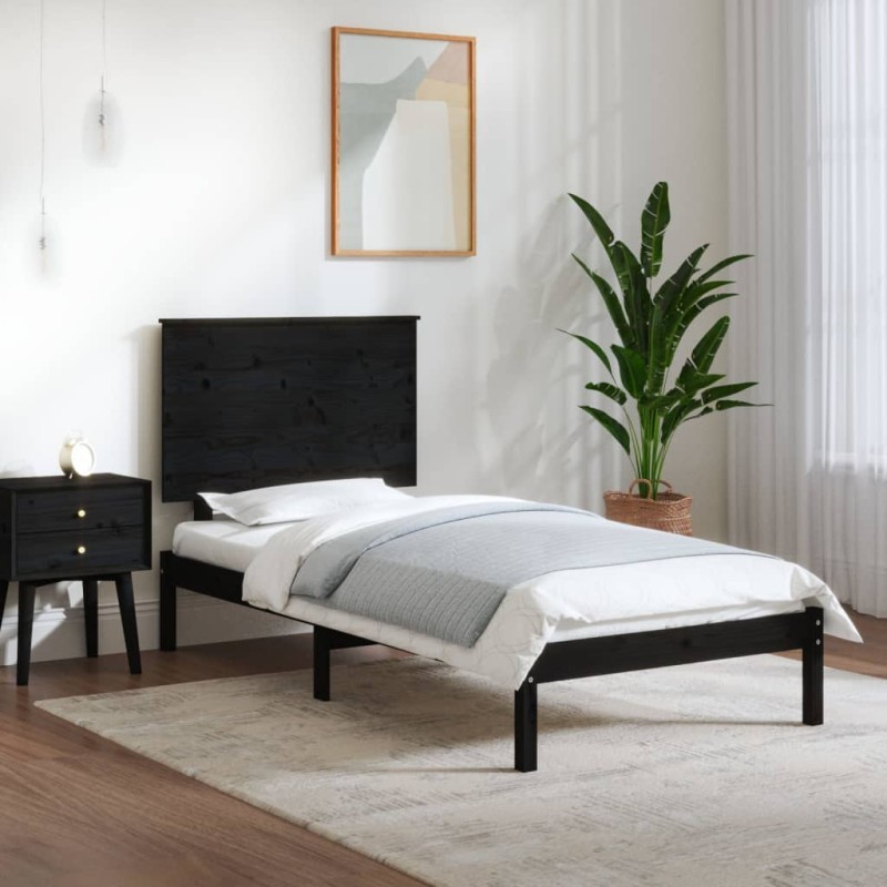 vidaXL Estructura de cama madera maciza de pino negra 100x200 cm vidaXL Estructura de cama madera maciza de pino negra 100x200 cm