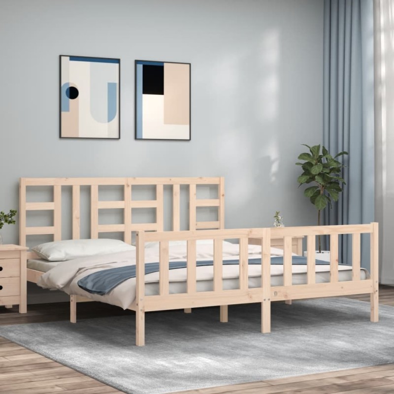 vidaXL Estructura de cama con cabecero madera maciza 180x200 cm vidaXL Estructura de cama con cabecero madera maciza 180x200 cm