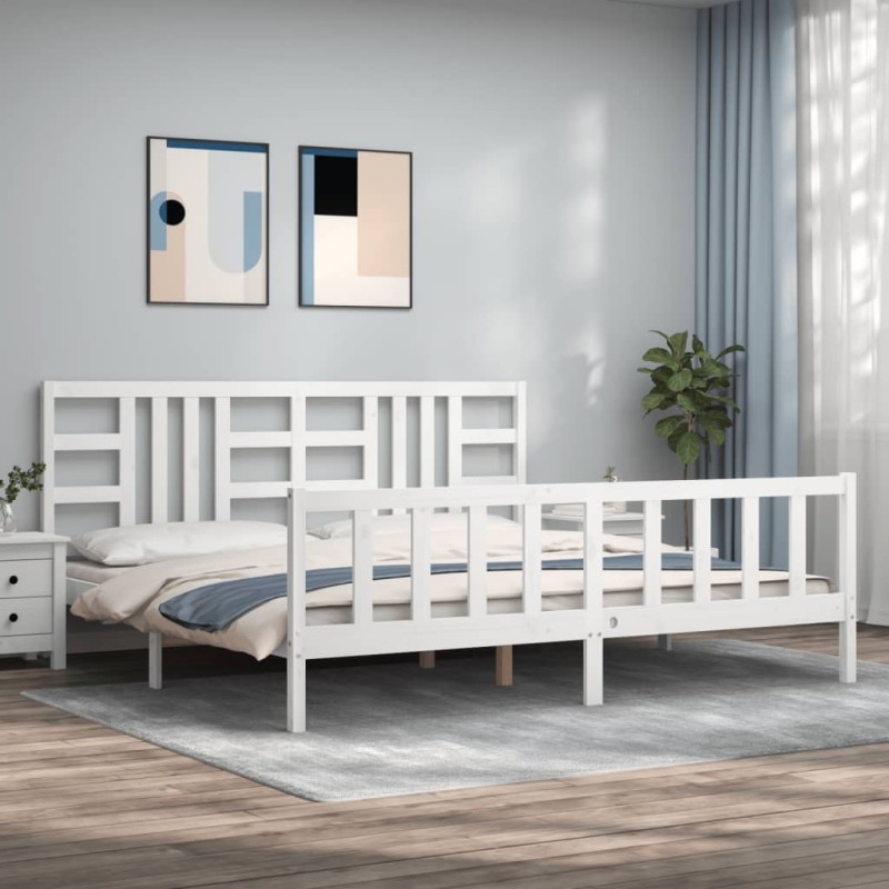 vidaXL Estructura de cama con cabecero madera maciza blanco 200x200 cm vidaXL Estructura de cama con cabecero madera maciza blanco 200x200 cm