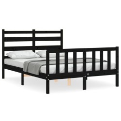 vidaXL Estructura de cama con cabecero madera maciza negro 140x200 cm