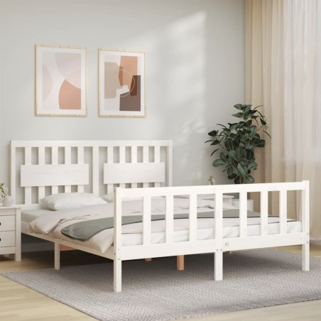 vidaXL Estructura de cama con cabecero madera maciza blanco 160x200 cm