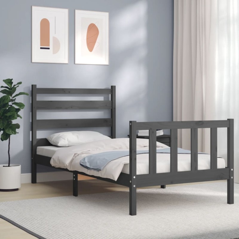 vidaXL Estructura de cama con cabecero madera maciza gris 100x200 cm