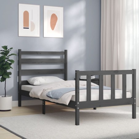 vidaXL Estructura de cama con cabecero madera maciza gris 100x200 cm