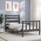 vidaXL Estructura de cama con cabecero madera maciza gris 100x200 cm