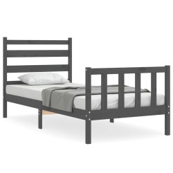 vidaXL Estructura de cama con cabecero madera maciza gris 100x200 cm