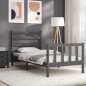 vidaXL Estructura de cama con cabecero madera maciza gris 100x200 cm