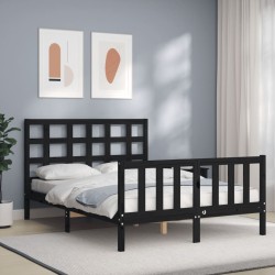 vidaXL Estructura cama de matrimonio con cabecero madera maciza negra