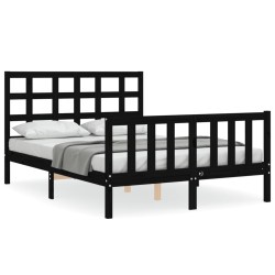 vidaXL Estructura cama de matrimonio con cabecero madera maciza negra