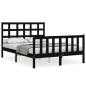 vidaXL Estructura cama de matrimonio con cabecero madera maciza negra vidaXL Estructura cama de matrimonio con cabecero madera maciza negra