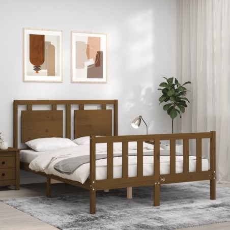 vidaXL Estructura de cama matrimonio con cabecero madera marrón miel