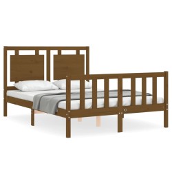 vidaXL Estructura de cama matrimonio con cabecero madera marrón miel