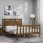 vidaXL Estructura de cama matrimonio con cabecero madera marrón miel vidaXL Estructura de cama matrimonio con cabecero madera marrón miel