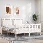 vidaXL Estructura de cama matrimonio con cabecero madera maciza blanco vidaXL Estructura de cama matrimonio con cabecero madera maciza blanco