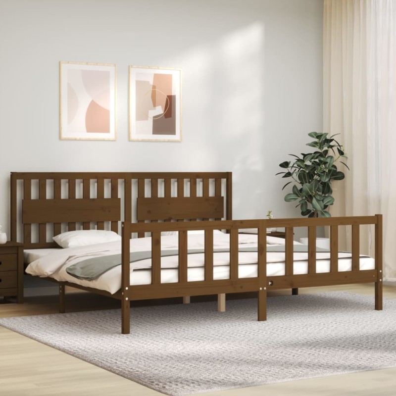 vidaXL Estructura cama y cabecero madera maciza marrón miel 200x200 cm vidaXL Estructura cama y cabecero madera maciza marrón miel 200x200 cm