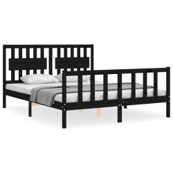 vidaXL Estructura cama de matrimonio con cabecero madera maciza negro