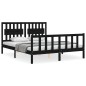 vidaXL Estructura cama de matrimonio con cabecero madera maciza negro vidaXL Estructura cama de matrimonio con cabecero madera maciza negro
