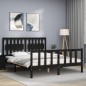 vidaXL Estructura cama de matrimonio con cabecero madera maciza negro vidaXL Estructura cama de matrimonio con cabecero madera maciza negro