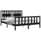 vidaXL Estructura cama de matrimonio con cabecero madera maciza negro vidaXL Estructura cama de matrimonio con cabecero madera maciza negro