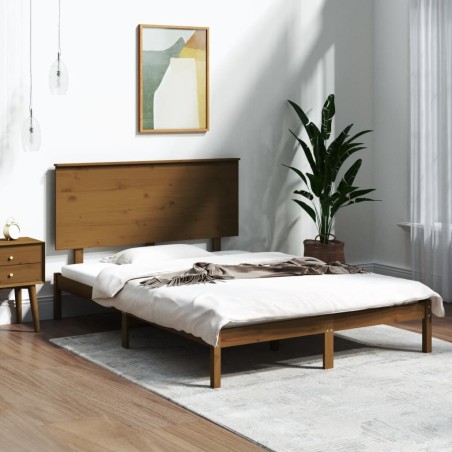 vidaXL Estructura de cama doble madera maciza marrón miel 135x190 cm