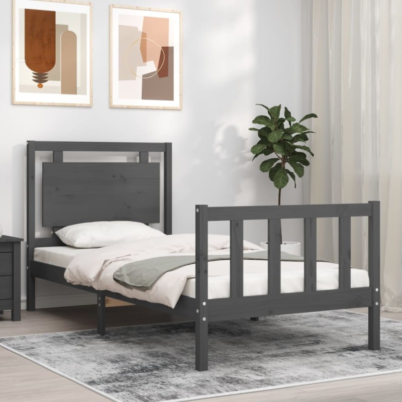 vidaXL Estructura de cama con cabecero madera maciza gris 100x200 cm