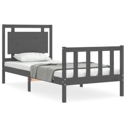 vidaXL Estructura de cama con cabecero madera maciza gris 100x200 cm