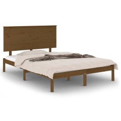 vidaXL Estructura de cama doble madera maciza marrón miel 135x190 cm