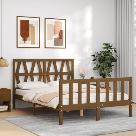 vidaXL Estructura cama y cabecero madera maciza marrón miel 120x200 cm