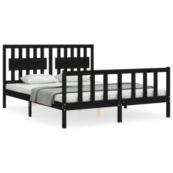 vidaXL Estructura de cama con cabecero madera maciza negro 160x200 cm