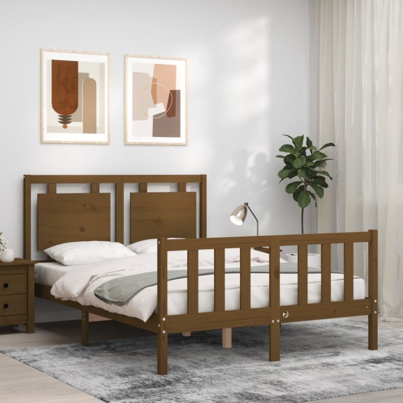 vidaXL Estructura cama y cabecero madera maciza marrón miel 120x200 cm vidaXL Estructura cama y cabecero madera maciza marrón miel 120x200 cm