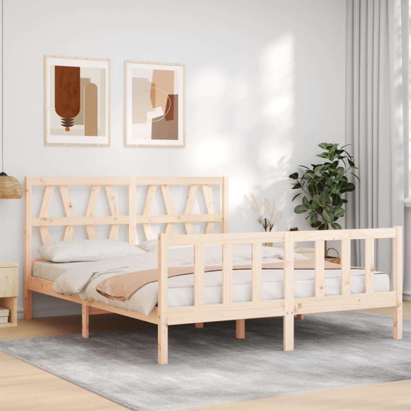 vidaXL Estructura de cama de matrimonio con cabecero madera maciza vidaXL Estructura de cama de matrimonio con cabecero madera maciza