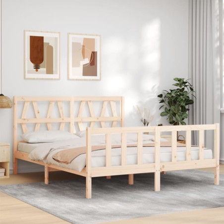vidaXL Estructura de cama de matrimonio con cabecero madera maciza