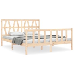 vidaXL Estructura de cama de matrimonio con cabecero madera maciza