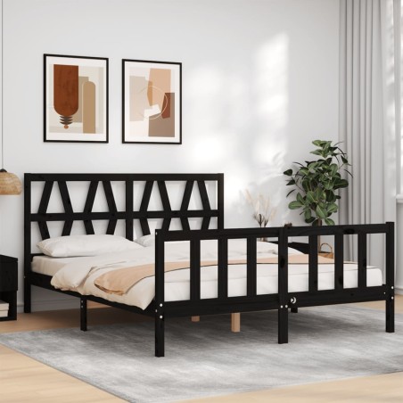 vidaXL Estructura de cama con cabecero madera maciza negro 160x200 cm