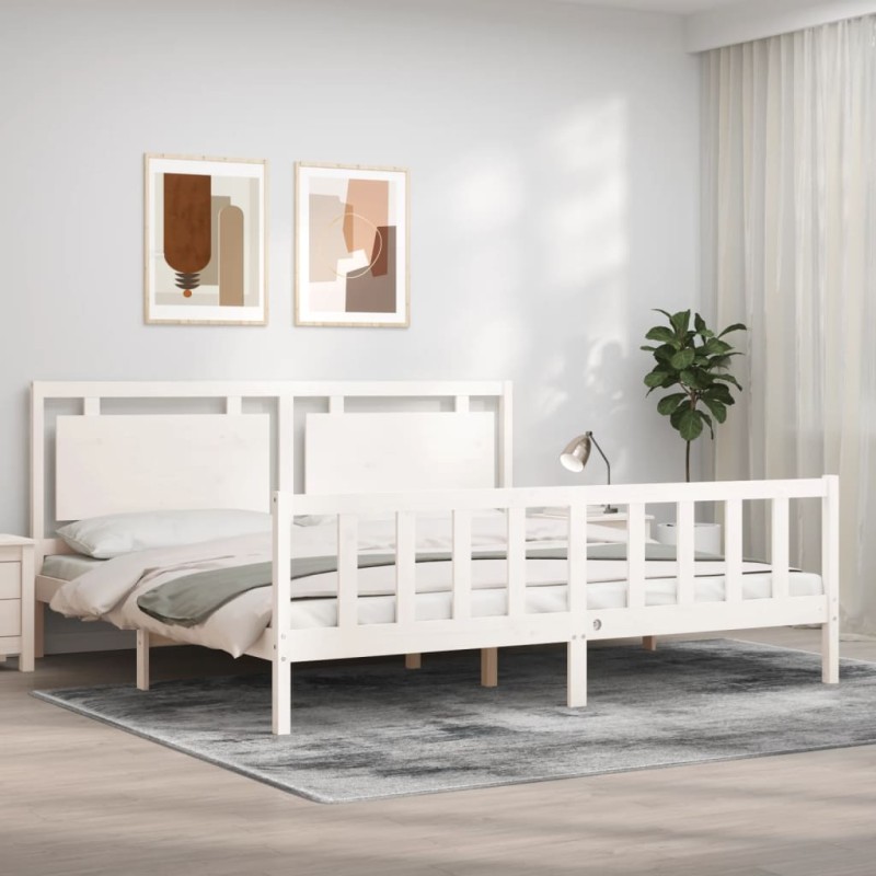 vidaXL Estructura de cama con cabecero madera maciza blanco 200x200 cm vidaXL Estructura de cama con cabecero madera maciza blanco 200x200 cm