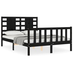 vidaXL Estructura cama de matrimonio con cabecero madera maciza negra