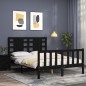 vidaXL Estructura cama de matrimonio con cabecero madera maciza negra