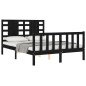 vidaXL Estructura cama de matrimonio con cabecero madera maciza negra