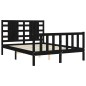 vidaXL Estructura cama de matrimonio con cabecero madera maciza negra