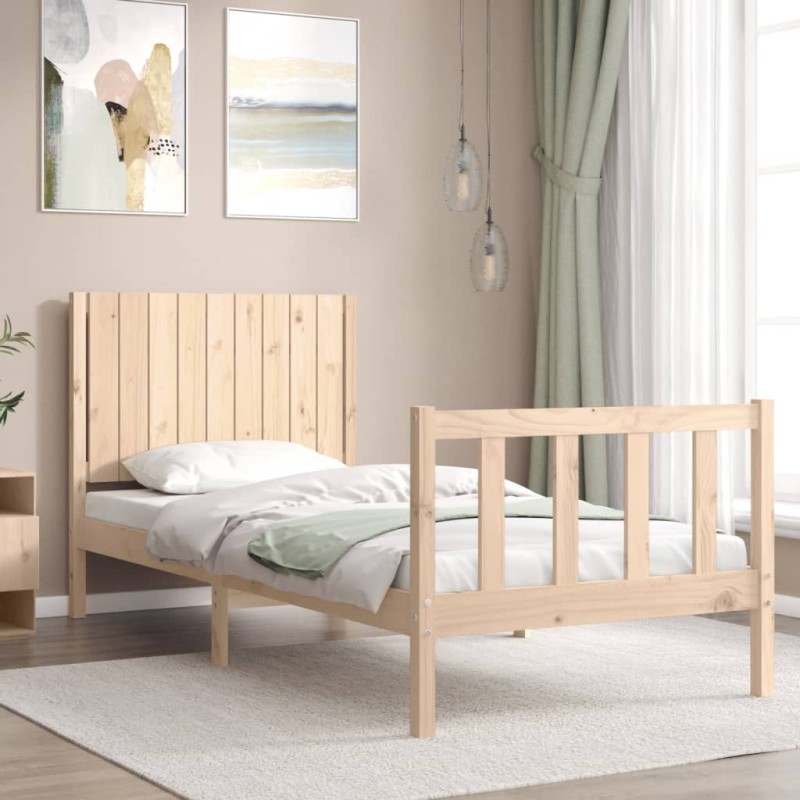 vidaXL Estructura de cama individual con cabecero madera maciza