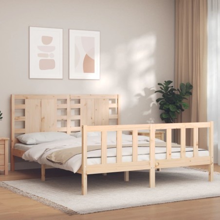 vidaXL Estructura de cama de matrimonio con cabecero madera maciza