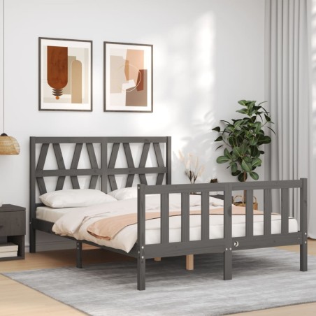 vidaXL Estructura cama de matrimonio con cabecero madera maciza gris
