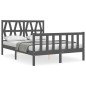 vidaXL Estructura cama de matrimonio con cabecero madera maciza gris vidaXL Estructura cama de matrimonio con cabecero madera maciza gris