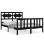 vidaXL Estructura cama de matrimonio con cabecero madera maciza negra