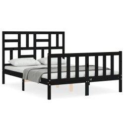 vidaXL Estructura cama de matrimonio con cabecero madera maciza negra