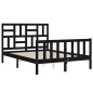 vidaXL Estructura cama de matrimonio con cabecero madera maciza negra vidaXL Estructura cama de matrimonio con cabecero madera maciza negra