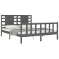 vidaXL Estructura de cama matrimonio con cabecero madera maciza gris