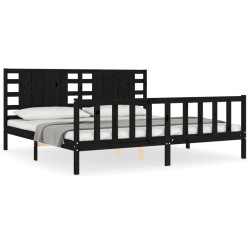 vidaXL Estructura de cama con cabecero madera maciza negro 200x200 cm